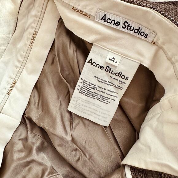 Acne Studios Wool Checkered Trousers Brown and Cream Sz 32 - Picture 10 of 11